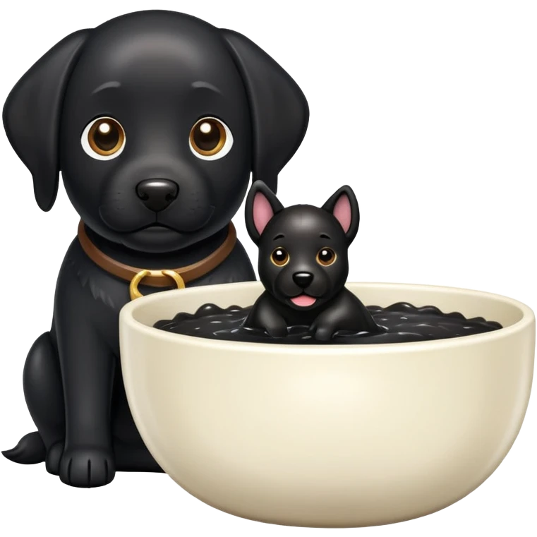 Black lab holding a horse bowl emoji