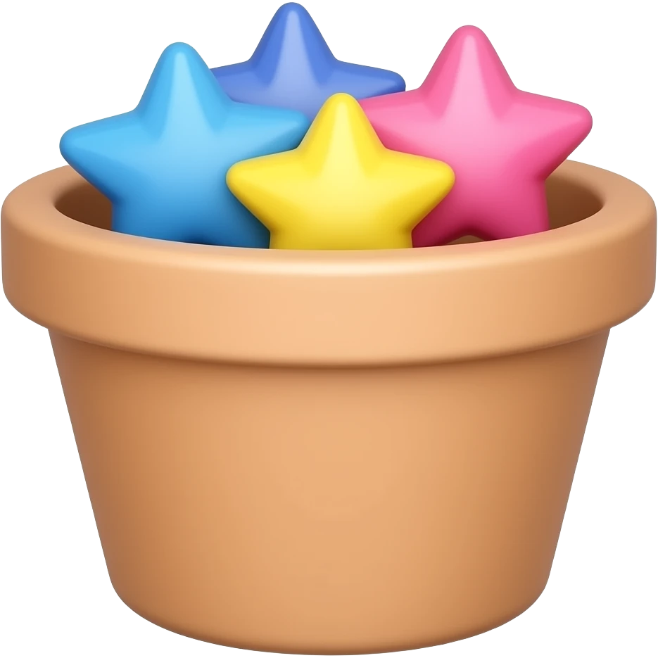 Pote com estrelinhas azuis amarelas e rosas dentro emoji