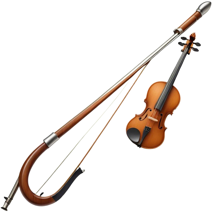 Create a detailed emoji representing a cello bow. The design should feature the elegant and slender shape of the bow, with visible intricate details like the fine wood texture, the metal ferrule, and the soft horsehair stretched tightly across it. Include subtle accents like the leather grip near the frog and delicate wooden finish. The bow should have a classic, polished look, with a touch of sophistication. Use warm wooden tones, silver, and black to highlight the craftsmanship of a professional cello bow. The background should be transparent. emoji