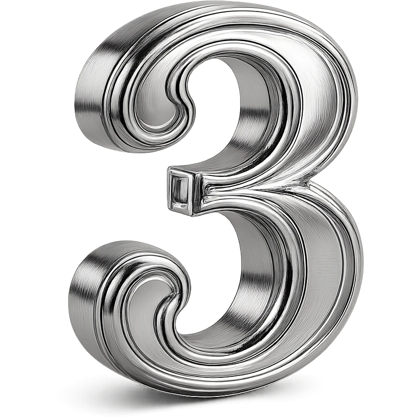 number 3 in chrome 3D emoji style emoji