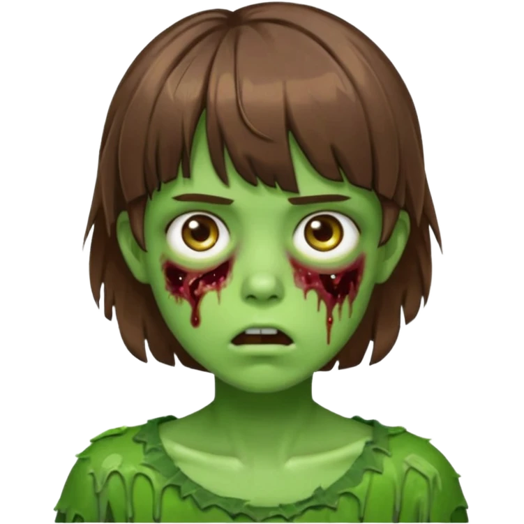zombie slime youthful face, messy brown hair in fringe haircut, closed mouth, without wrinkles emoji