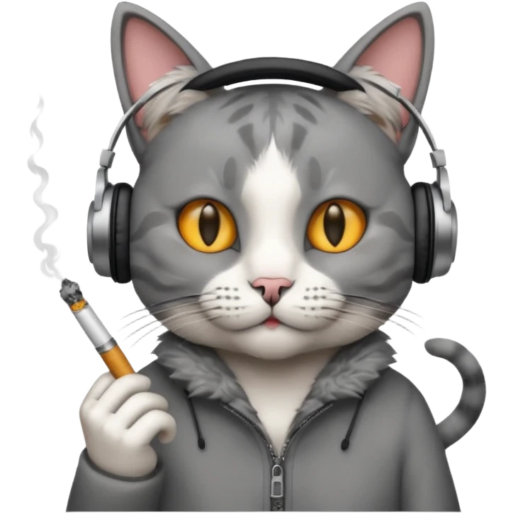 cat in headphones with a cigarette in his hand  emoji