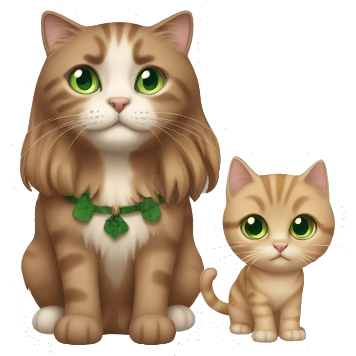 Girl with long hair, brown eyes and a Scottish straight cat with green eyes emoji