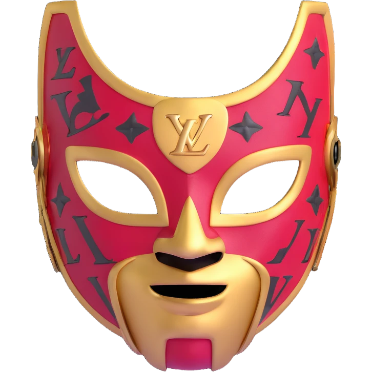 high fashion Louis Vuitton luchador mask with gold LV logos and luxury leather texture emoji
