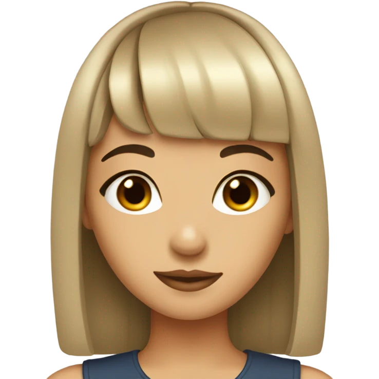 a girl with dark brown hair and mini bangs,  emoji