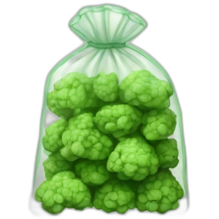 clear tiny bag filled with green nugs emoji