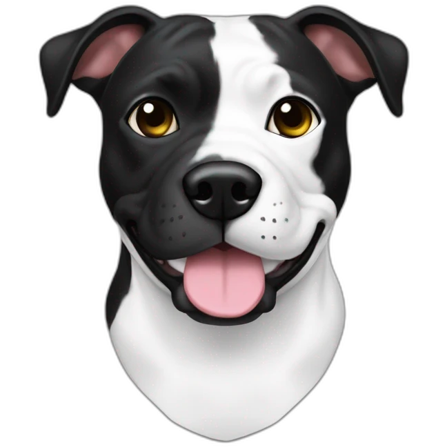 Staffi noir avec des chaussettes blanche des tache de brunger et un trait blanc sur le museau emoji