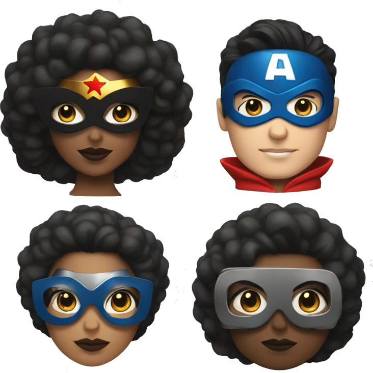 afro wonderwoman with white skin superman with glasses emoji