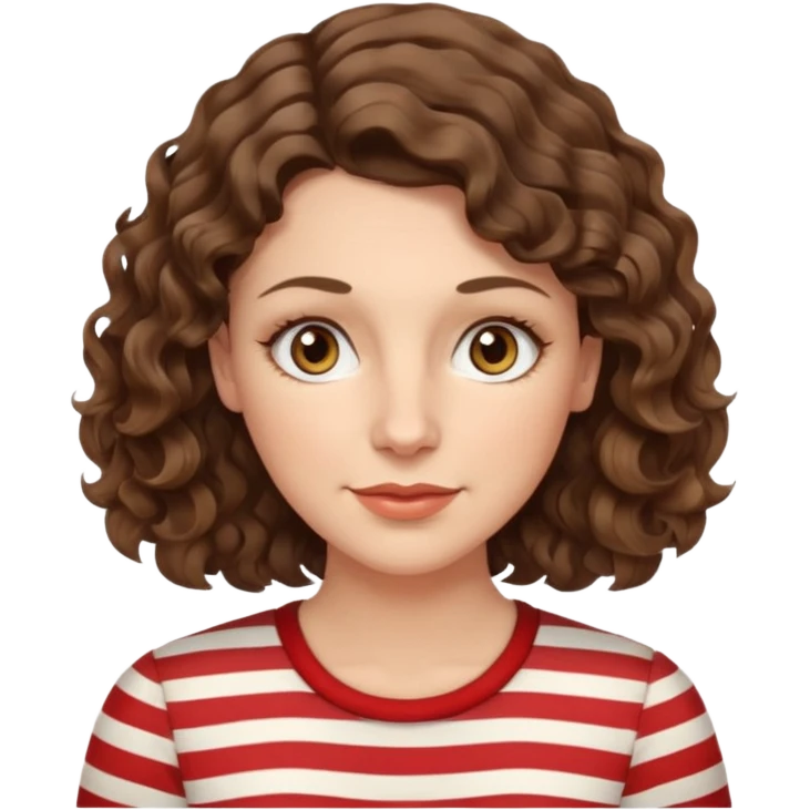 fair-skinned caucasian woman, 40s, chin-length wavy/curly/unruly brown-ish hair with a few white stripes, hazel eyes emoji