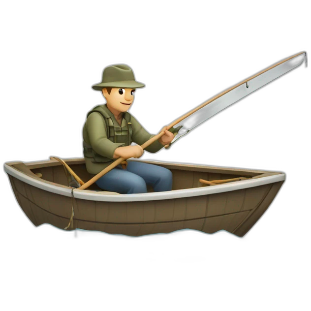 white fisherman in a small boat fishing emoji