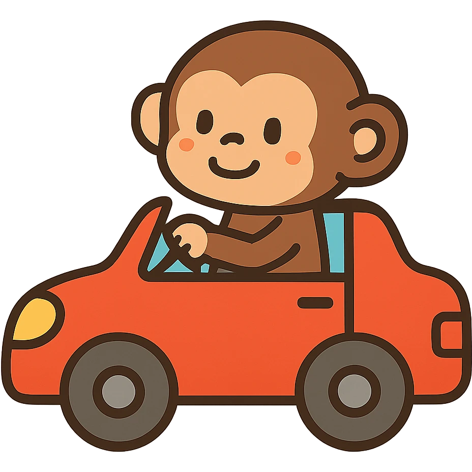 flat toon style monkey with a car emoji