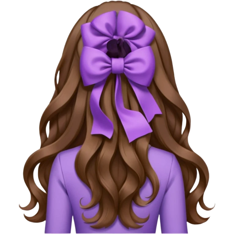 long wavy brown hair from behind with a medium lilac bow emoji