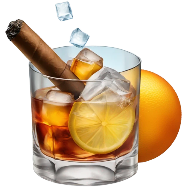 old fashioned cocktail with ice sphere & cigar emoji