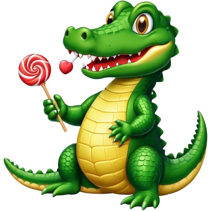 Alligator holding a lollipop emoji