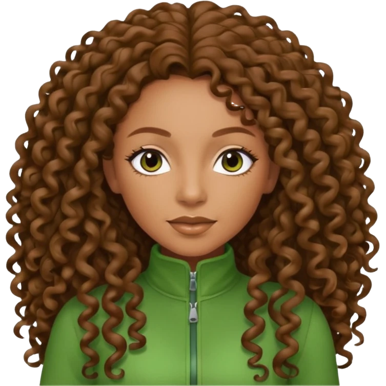Mel B with brown long curly hair, green outfit emoji
