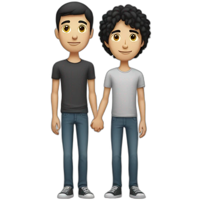 young skinny brunnet man holding hands with one young Caucasian black haired man emoji