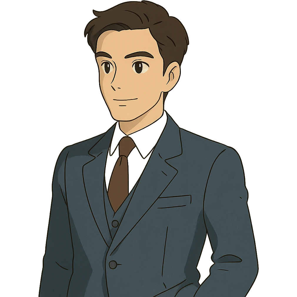 handsome guy, wearing a classic suit, subtle background emoji
