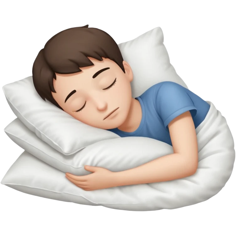 Un garçon qui dort avec oreiller, blanc et couette blanche emoji