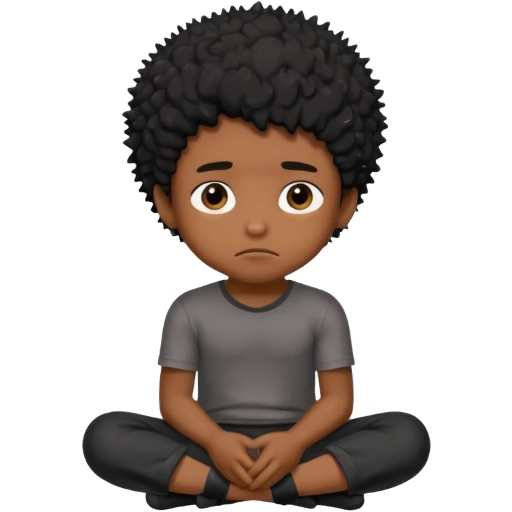 cute brown skin boy, no smile just sitting there looking tuff, black hair, sponge messy freeform’s.  emoji