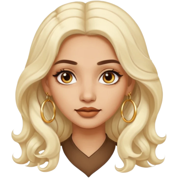 Attractive indian woman with a wide face, baddie look, Long wavy white-blonde hair and gold hoop earrings emoji