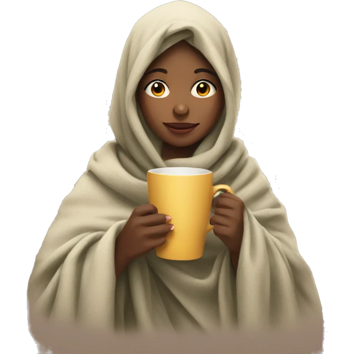 Girl drinking tea with blanket on emoji