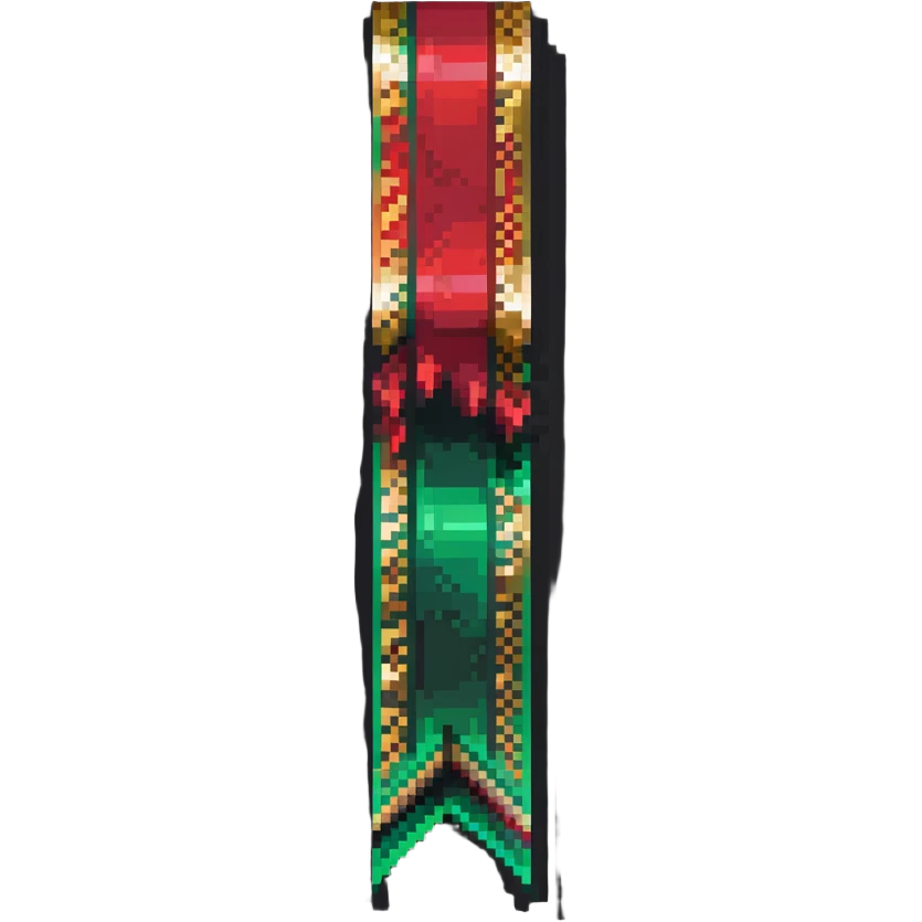 Premium member ribbon with green to red gradient and pixelated gold trim emoji