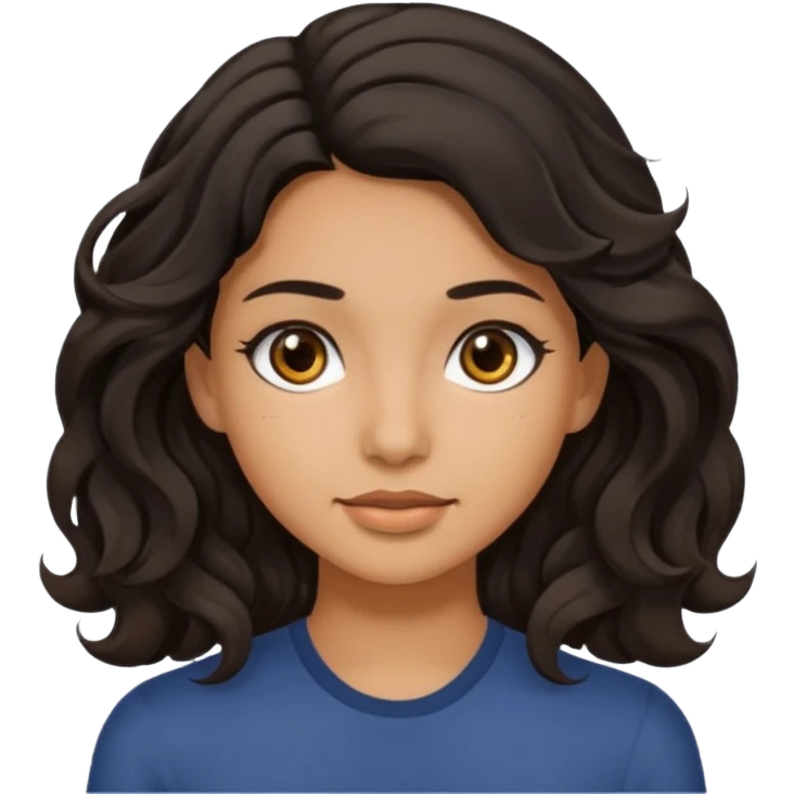 Siyah dalgalı saçlı, esmer, koyu kahverengi gözlü genç kız  emoji