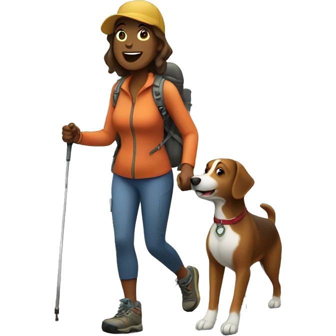 woman hiking with dog emoji