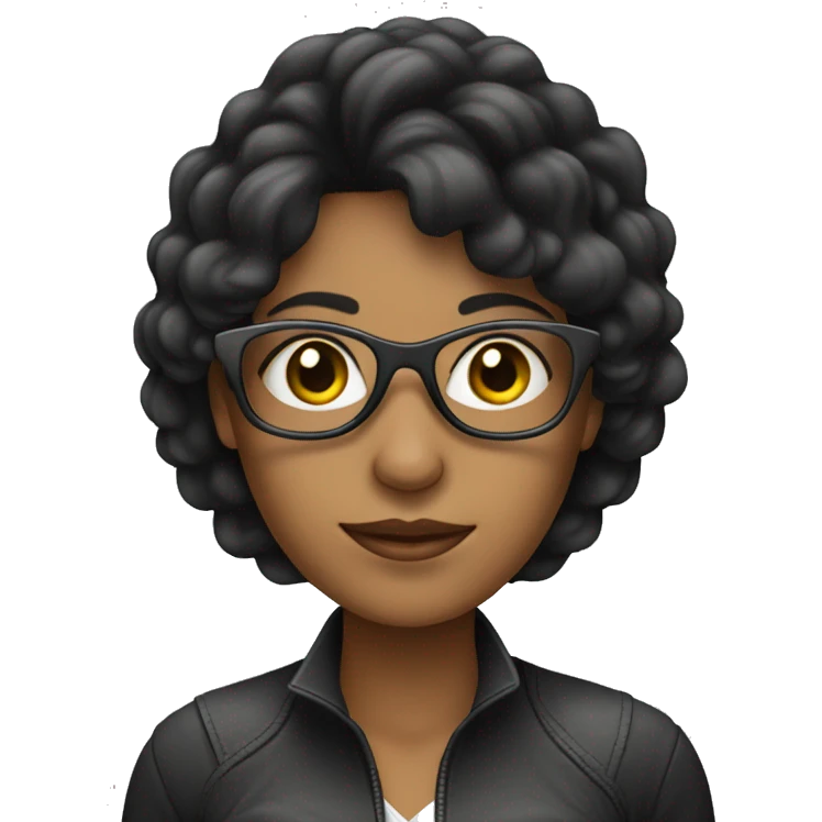 mujer con pelo negro largo y gafas con un pc emoji