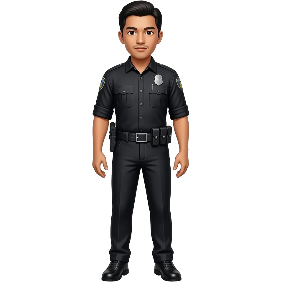 Filipino man black button shirt black pants with patrol shoes with pistol holster belt emoji