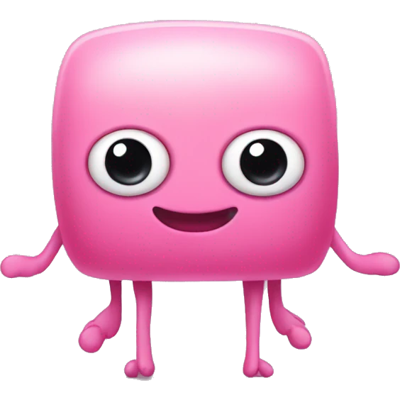 A small pink creature with a rectangular body, big black eyes, a small black smile, long thin arms and legs, and slightly red cheeks. emoji