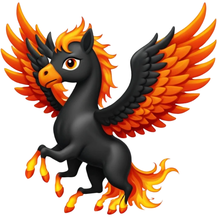 Pegaso negro ojos de fuego y alas de fuego enojado emoji