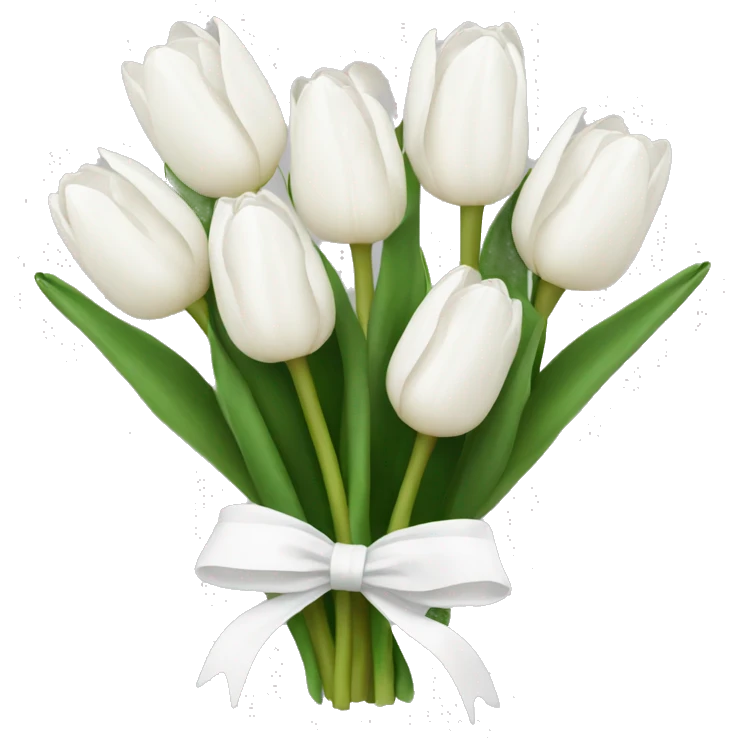 white tulip bouquet with a white bow holding the flowers together emoji