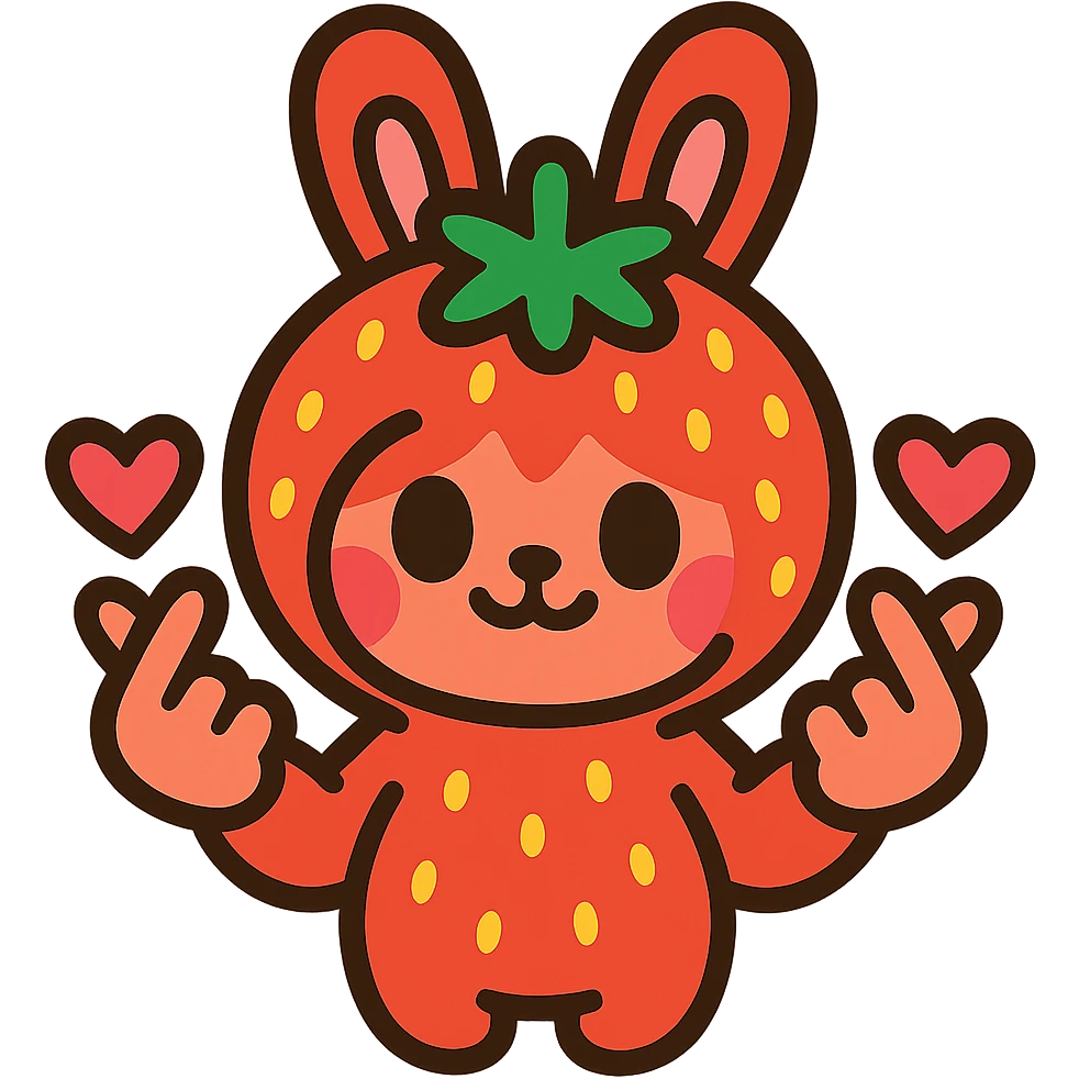 strawberry bunny making finger hearts, vibrant-toon style emoji