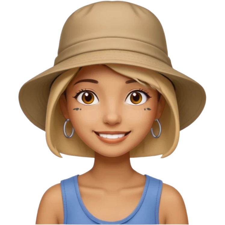 Cool girl with neck tattoo and bucket hat emoji