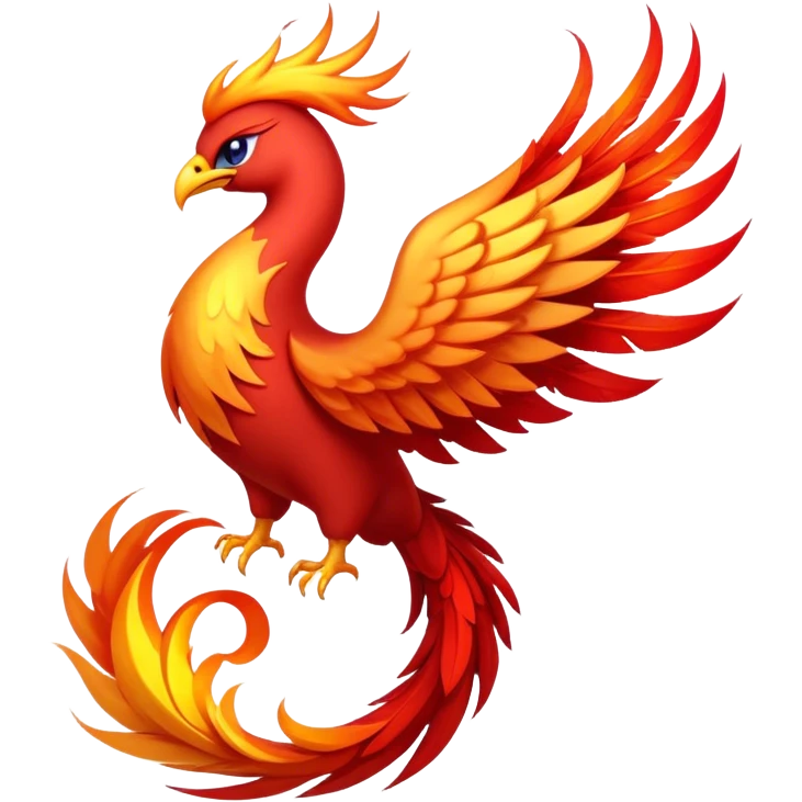 Cinematic Noble Mystical Fire Phoenix Portrait Emoji, Poised and resplendent, with a radiant, fiery plumage in brilliant hues of scarlet, gold, and ember, featuring elongated, elegant tail feathers that flow like molten lava, and piercing, wise eyes reflecting the eternal cycle of rebirth; rendered with lifelike texture and luminous natural highlights, high shine, majestic and awe-inspiring, styled with an aura of mythic resurgence, focused and regal, soft glowing outline, capturing the essence of a legendary phoenix rising from the flames with timeless grace! emoji