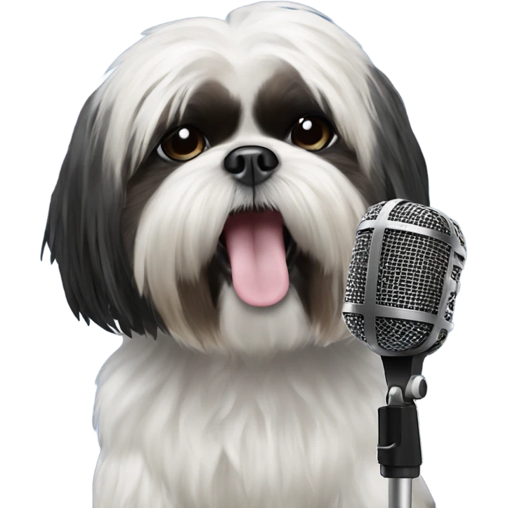 Black shih tzu singer with microphone emoji