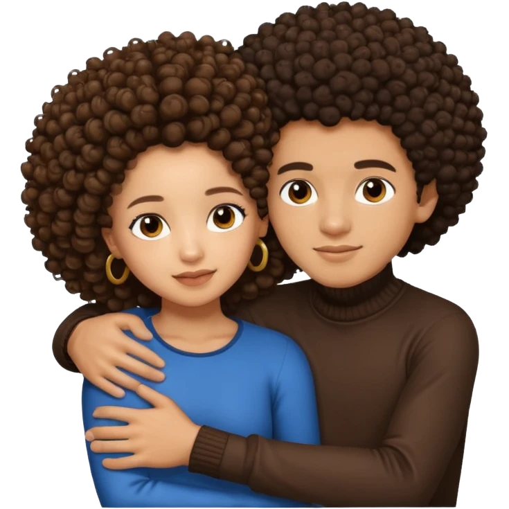 A lightskin with afro boy and brown skin girl with curls hug emoji