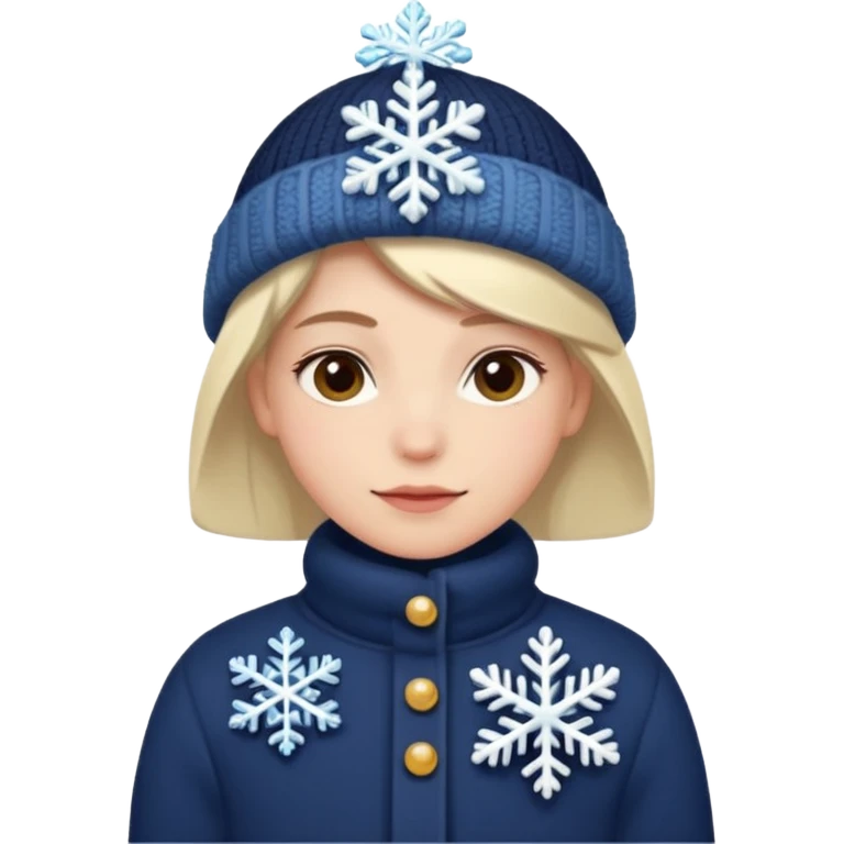 Fantasy human emoji portrait, small winter brooch or snowflake pin on clothing, festive but restrained design, cozy winter mood, flat emoji style, male/female variant
 emoji