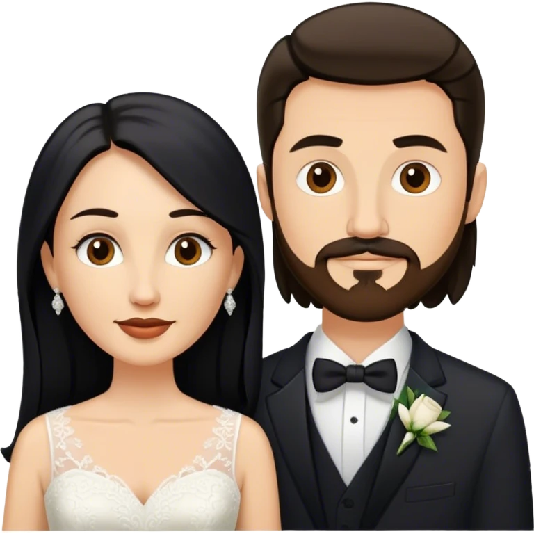 couple, a white woman with long black hair, and a white man with short brown hair goatee mustache, wedding emoji
