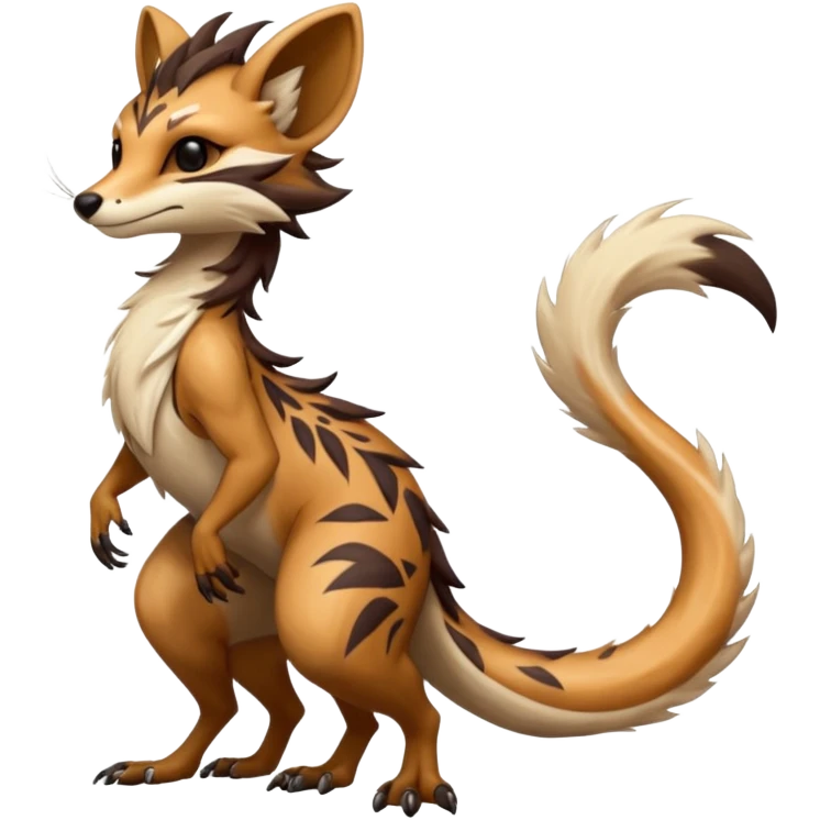 Cool furry anthropomorphic fantasy-Vernid-creature by LiLaiRa with a long tufted tail with edgy markings (full body) emoji