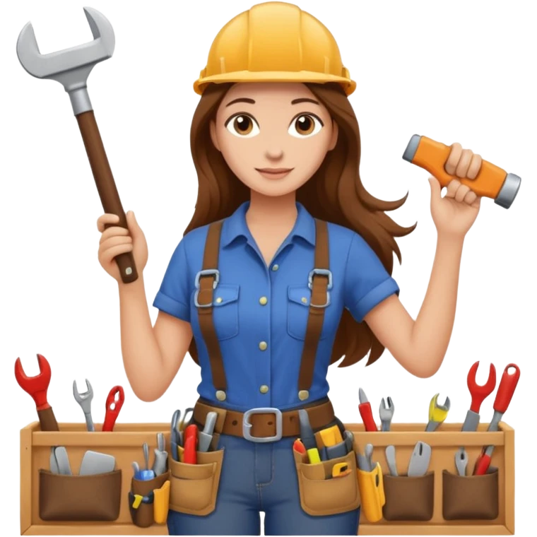 beautiful girl with long brown hair constructing new kitchen cabinets emoji