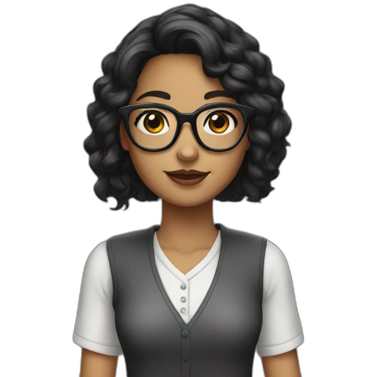 black haired girl in nerdy glasses emoji
