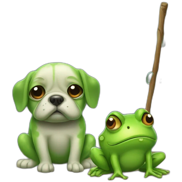 Sad frog crying dog water and a stick in his back emoji