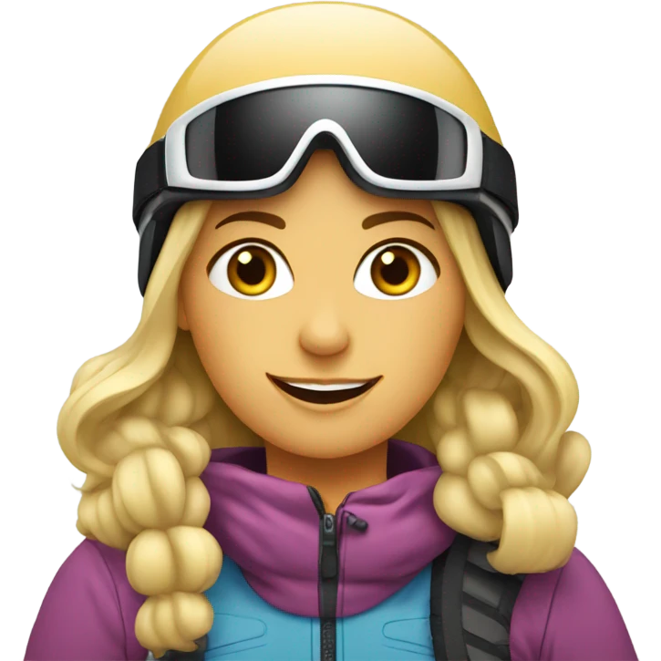 Long blonde haired female skier wearing a helmet skiing on the slopes of whitefish Montana emoji