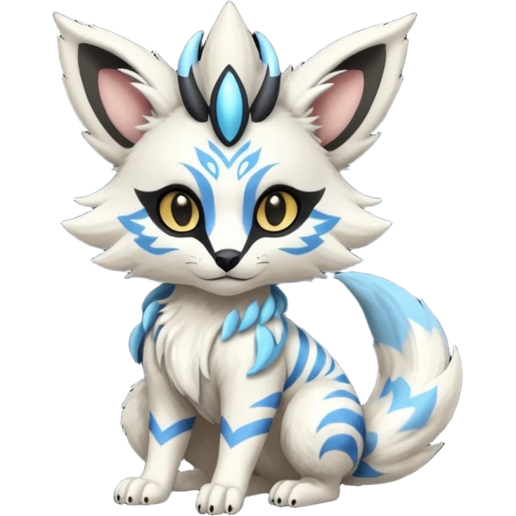 Futuristic furry fluffy floofy feathery tribal marked Genet-Absol-Kyurem-Zeraora-Primagen-fusion-creature  emoji