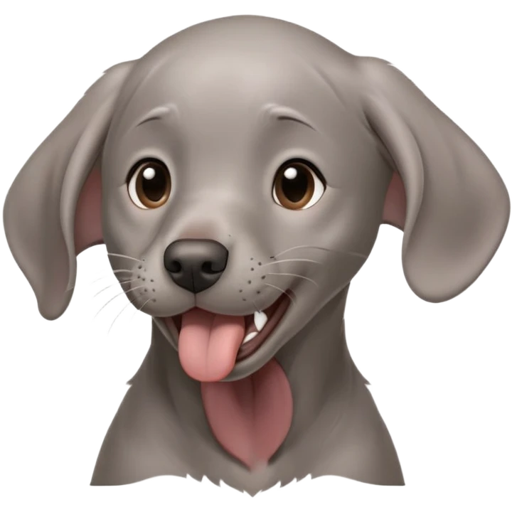 cinematic-cute-yawning-weimaraner puppy-portrait-emoji,-head-tilted-slightly-with-a-dramatic,-wide-open-yawn,-revealing-a-sleek grey fur-with-a-subtle-shimmer,-floppy-ears-slightly-drooping,-round-brown-eyes-barely-open-in-drowsy emoji