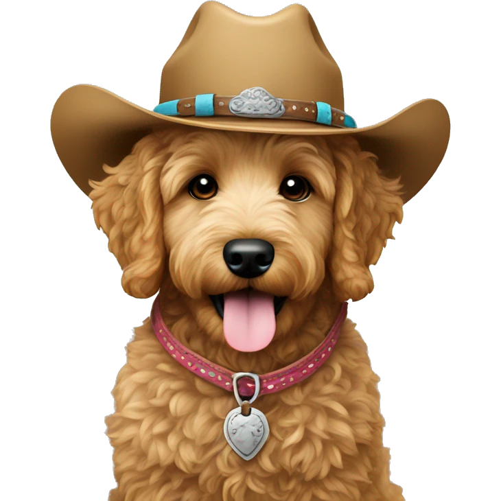 mini goldendoodle wearing cowgirl hat emoji