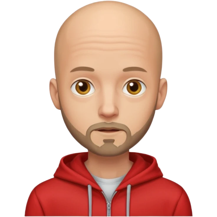 Skinny bald man in a red hoodie with a very short beard emoji