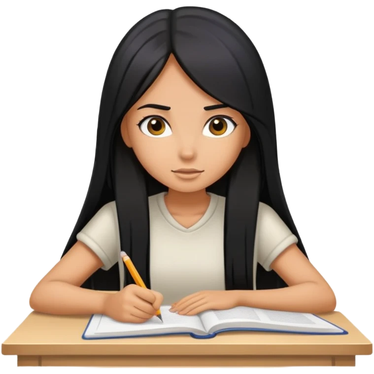 Tanned girl with straight long black hair studying hard emoji